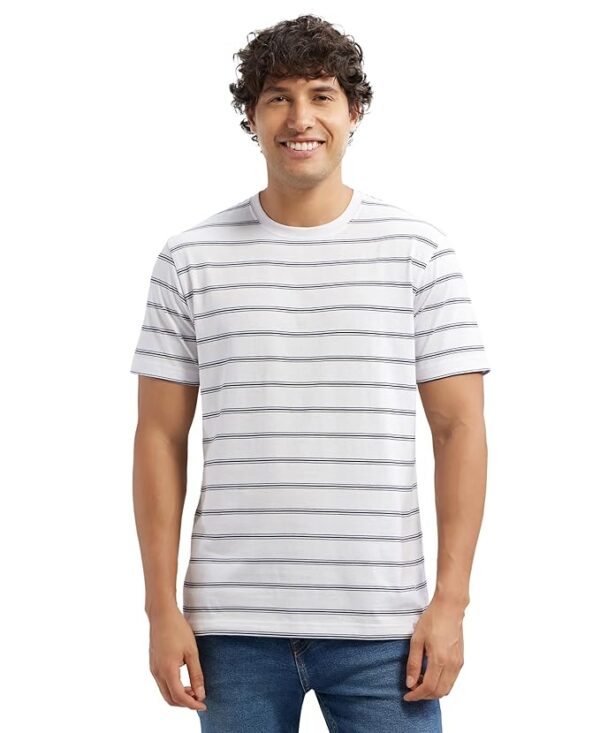 Men's Super Combed Cotton Rich Striped Regular Fit Round Neck Half Sleeve T-Shirt