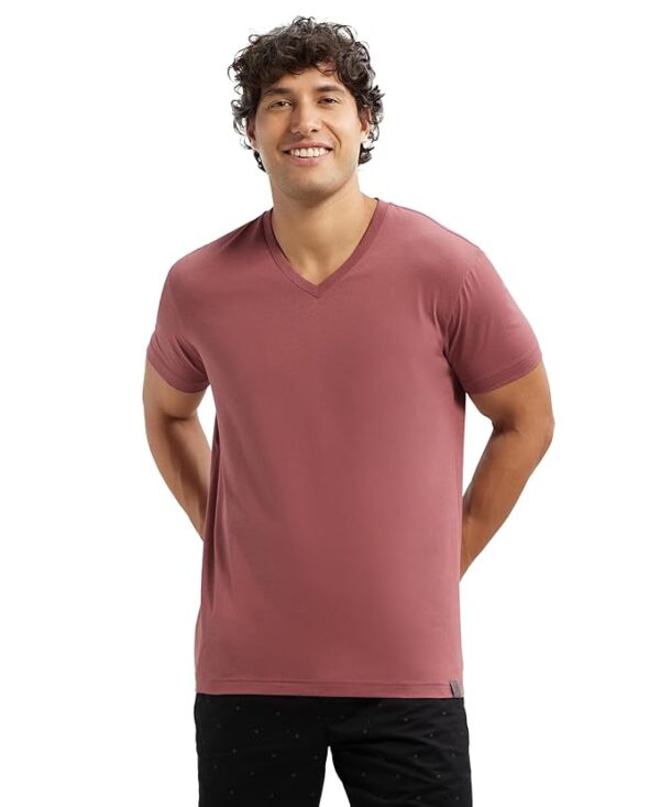 Men's Super Combed Cotton Rich Solid Regular Fit V Neck Half Sleeve T-Shirt